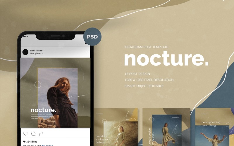 Download Шаблон для соцсетей "Nocture - Instagram Post Social Media Template" / Nocture - Instagram Post Social Media Template - Шаблон для соцсетей на тему графика creative,instagram,post,feed,fashion,feminime,stylish,lifestyle,unique,beautiful,minimal,elegant,modern,clean