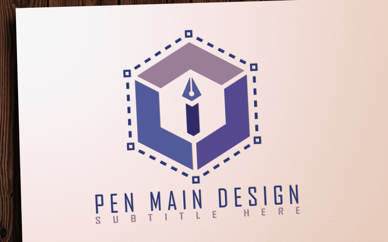 Download Шаблон логотипа "Pen Main Design Logo Template" / Pen Main Design Logo Template - Шаблон логотипа на тему графика pen,tool,point,design,drawing,purple,red,blue,draft,dotted,line,hexagon,cube,black,white