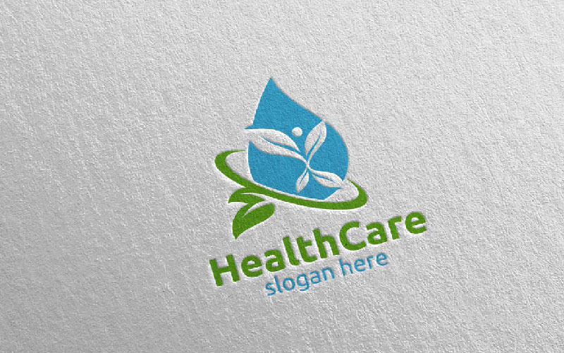 Plantilla de logotipo 28 de concepto médico de atención médica de gota de agua