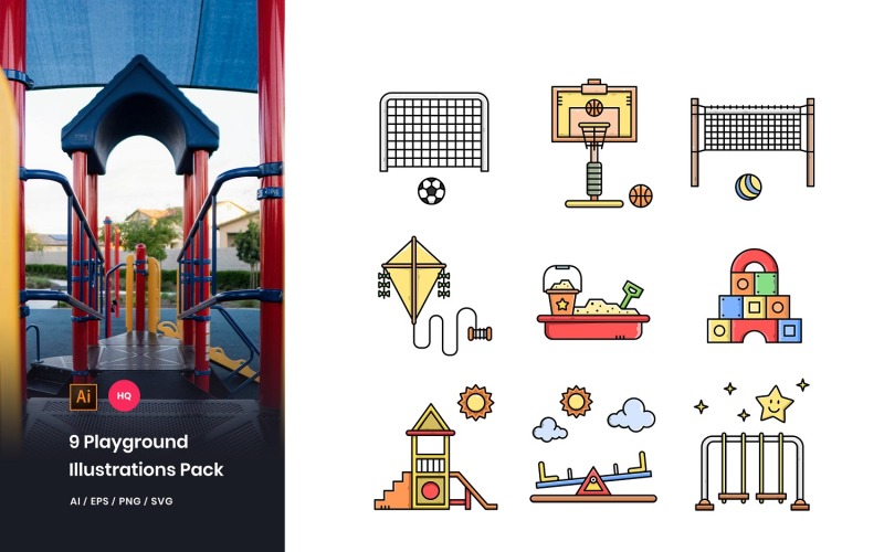 Download Иллюстрация "9 Playground Pack - Illustration" / 9 Playground Pack - Illustration - Иллюстрация на тему графика icons,vector,illustrations,graphics,playground,kindergarten,baby,children,kids,toys,games,outdoor,childhood,school,preschool