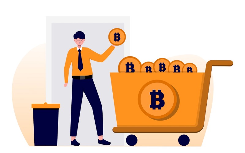 Bitcoin Buy Flat Illustration - Vector Image