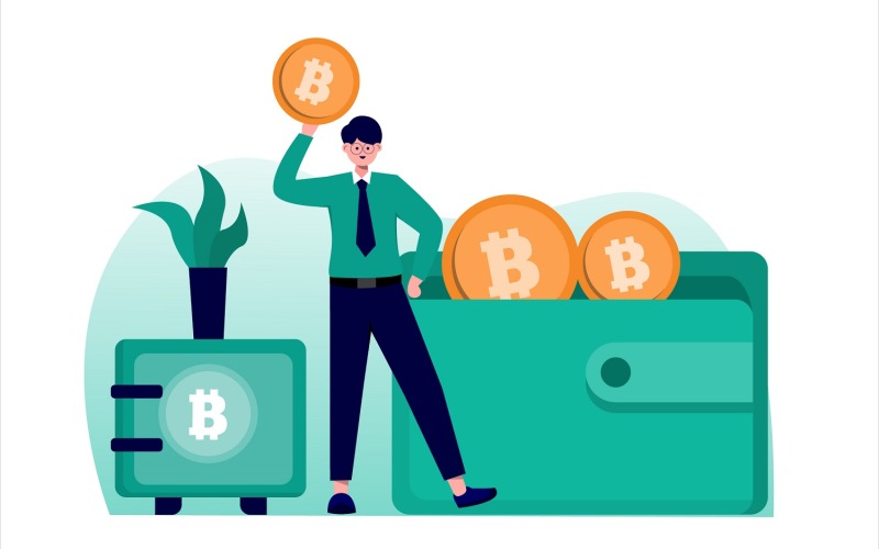 Illustration plate de portefeuille Bitcoin - Image vectorielle