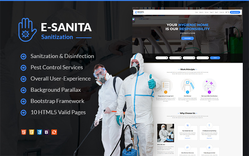 e-Sanita - Sanitasyon ve Haşere Kontrolü HTML Web Sitesi Şablonu