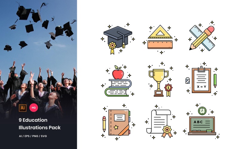 Download Иллюстрация "9 Education Pack - Illustration" / 9 Education Pack - Illustration - Иллюстрация на тему графика illustration,vector,icon,graphic,education,book,study,student,teacher,lecturer,graduation,school,university