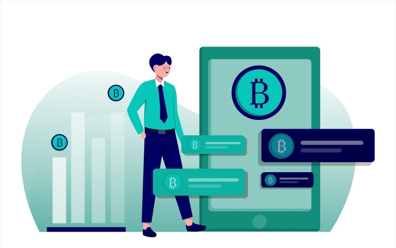 Flache Illustration des Bitcoin-Geschäftsmannes - Vektorbild