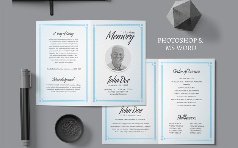 Download Фирменный стиль "Funeral Program - Corporate Identity Template" / Funeral Program - Corporate Identity Template - Фирменный стиль на тему графика funeral,program,template,brochure,memorial,service,obituary,programs,floral,church,order,of,printable