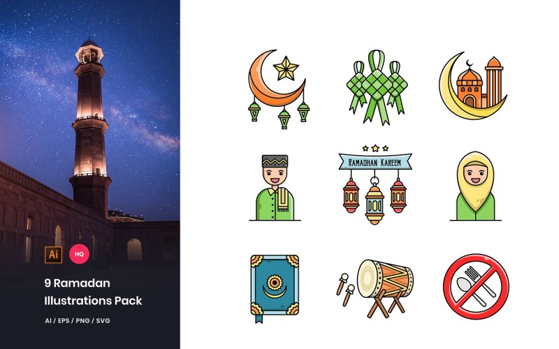 Download Иллюстрация "9 Ramadan Mubarak Pack - Illustration" / 9 Ramadan Mubarak Pack - Illustration - Иллюстрация на тему графика illustration,vector,flat,ramadan,mubarak,kareem,ramadhan,moslem,islam,fasting,mosque,religion,eid,muslim,arabic
