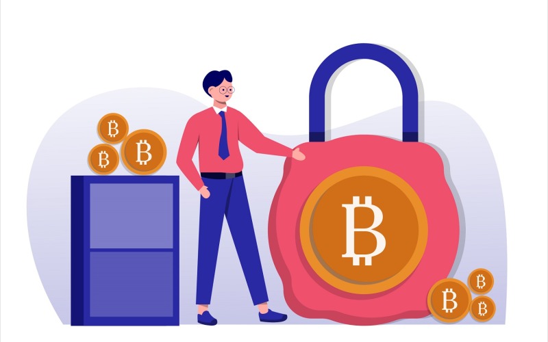 Bitcoin Security Płaski Ilustracja - Grafika wektorowa