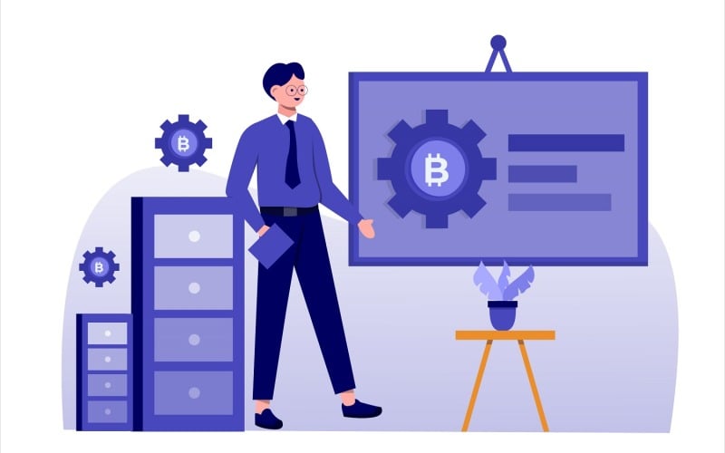 Bitcoin Presentation Flat Illustration - Vector Image