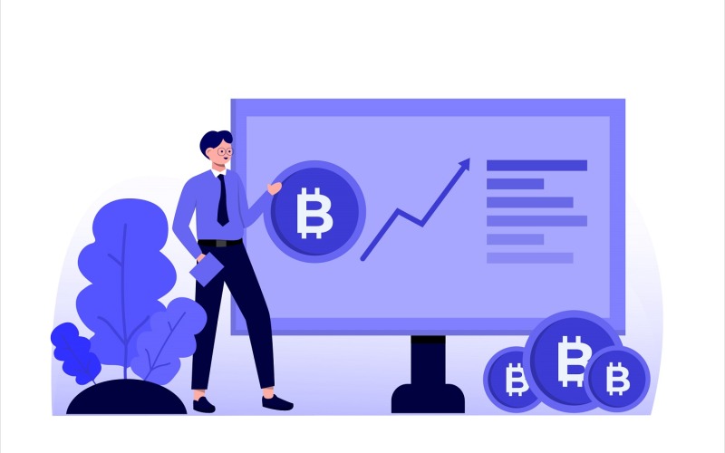 Bitcoin technológia lapos illusztráció - vektor kép