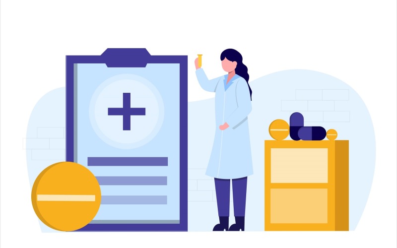 Download Vector "Pharmacy Research Flat Illustration - Vector Image" / Pharmacy Research Flat Illustration - Vector Image - Vector на тему графика illustration,vector,flat,graphic,design,pharmacy,medicine,pharmacist,laboratory,medical,research,drug,doctor,hospital,clinic