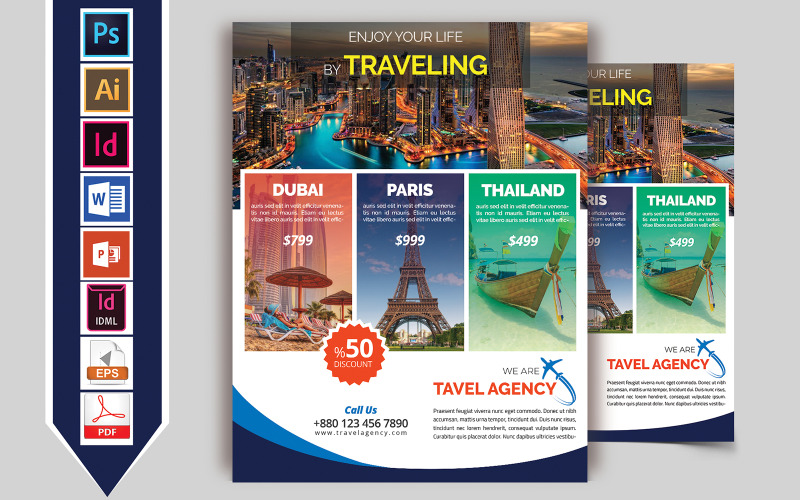Download Фирменный стиль "Travels & Tours Flyer Vol-02 - Corporate Identity Template" / Travels & Tours Flyer Vol-02 - Corporate Identity Template - Фирменный стиль travel,tour,flyer,travel-flyer,tourism,travelism,thailand,seychelles,phuket,kashmir,london,psd,template,print,brochure,download,canada
