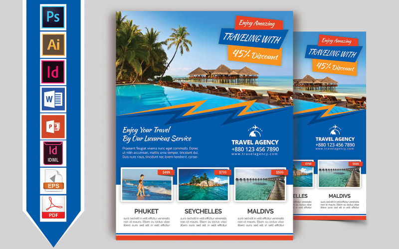 Download Фирменный стиль "Travels & Tours Flyer Vol-09 - Corporate Identity Template" / Travels & Tours Flyer Vol-09 - Corporate Identity Template - Фирменный стиль travel,tour,flyer,travel-flyer,tourism,travelism,thailand,seychelles,phuket,kashmir,london,psd,template,print,brochure,download,canada