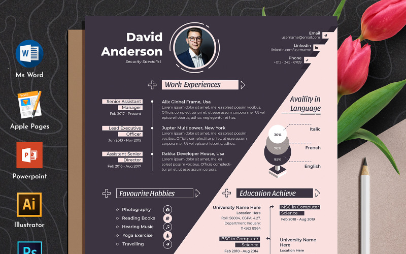 Download Резюме "Creative &amp; Modern Editable Word Apple Pages Cv Resume Template" / Creative &amp; Modern Editable Word Apple Pages Cv Resume Template - Резюме на тему графика resume template,cv design,creative,ms word,clean cv,word resume,apple pages,curriculum vitae,biodata,cover letter,job application,modern,professional,infographic,powerpoint template,docx,simp
