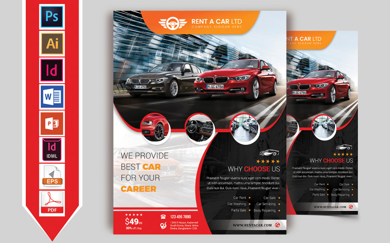 Download Фирменный стиль "Rent A Car Flyer Vol-05 - Corporate Identity Template" / Rent A Car Flyer Vol-05 - Corporate Identity Template - Фирменный стиль на тему графика auto,auto-flyer,auto-repair,auto-spare-parts,automobile,autoshowroom,business,car-rental,rent-a-car,corporate,flyer,grafilker,limousine,meeting,car,motorbike,motorcycles,professional,rent
