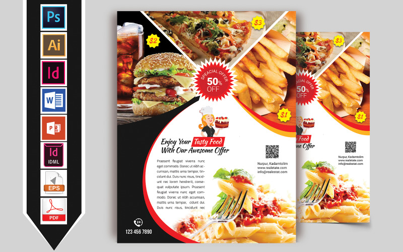Download Фирменный стиль "Restaurant Flyer Vol-01 - Corporate Identity Template" / Restaurant Flyer Vol-01 - Corporate Identity Template - Фирменный стиль на тему графика hotel,restaurant,coffee-shop,pizza,hotel-flyer,restaurant-flyer,coffee-shop-flyer,burger,food,food-flyer,food-restaurant,cold-coffee,cheese-burger,hot-dog,business,tea