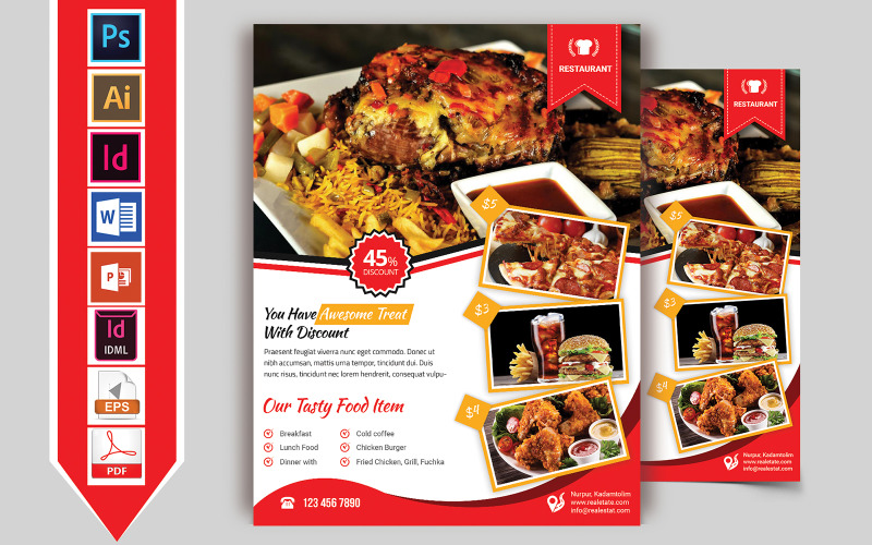 Download Фирменный стиль "Restaurant Flyer Vol-03 - Corporate Identity Template" / Restaurant Flyer Vol-03 - Corporate Identity Template - Фирменный стиль на тему графика hotel,restaurant,coffee-shop,pizza,hotel-flyer,restaurant-flyer,coffee-shop-flyer,burger,food,food-flyer,food-restaurant,cold-coffee,cheese-burger,hot-dog,business,tea