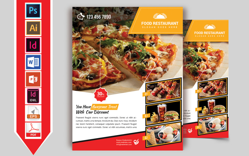 Download Фирменный стиль "Restaurant Flyer Vol-06 - Corporate Identity Template" / Restaurant Flyer Vol-06 - Corporate Identity Template - Фирменный стиль на тему графика hotel,restaurant,coffee-shop,pizza,hotel-flyer,restaurant-flyer,coffee-shop-flyer,burger,food,food-flyer,food-restaurant,cold-coffee,cheese-burger,hot-dog,business,tea