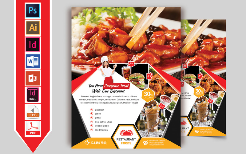 Download Фирменный стиль "Restaurant Flyer Vol-07 - Corporate Identity Template" / Restaurant Flyer Vol-07 - Corporate Identity Template - Фирменный стиль на тему графика hotel,restaurant,coffee-shop,pizza,hotel-flyer,restaurant-flyer,coffee-shop-flyer,burger,food,food-flyer,food-restaurant,cold-coffee,cheese-burger,hot-dog,business,tea