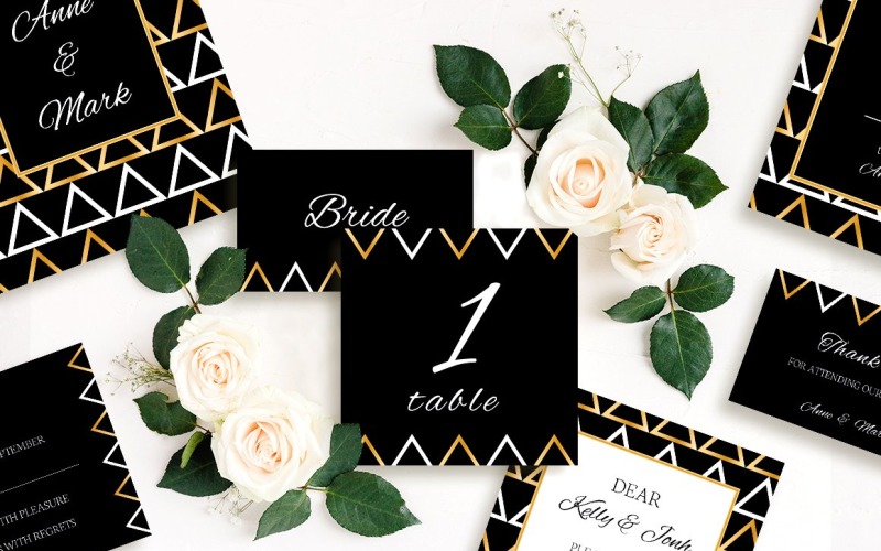 Download Фирменный стиль "Stylish geometry wedding collection - Corporate Identity Template" / Stylish geometry wedding collection - Corporate Identity Template - Фирменный стиль на тему графика wedding,invitation,invite,card,collection,gold,black,premium,elegant,rsvp,geometry,printable,customizable,bingo,ceremony,vector,template,design,stylish,psd