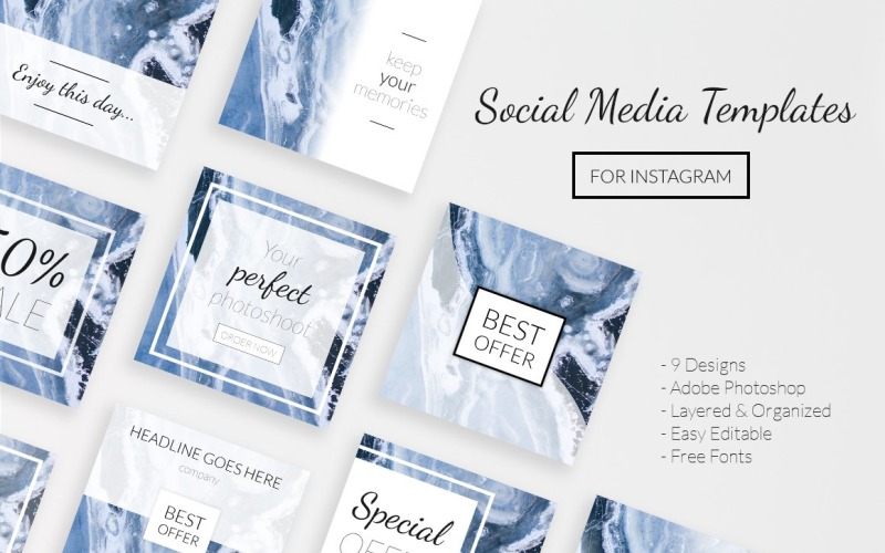 Download Шаблон для соцсетей "Easy Editable Templates for Instagram for Social Media" / Easy Editable Templates for Instagram for Social Media - Шаблон для соцсетей на тему графика social,media,template,instagram,psd,editable,elegant,modern,business,blog,blogger,photographer,web,banner,digital,marketing,commercial,shop,store,light