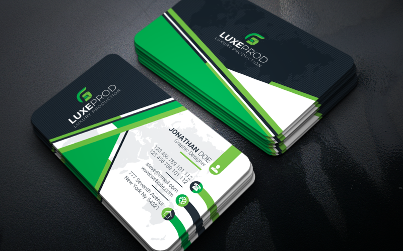 Download Фирменный стиль "Green Color Business Card - Corporate Identity Template" / Green Color Business Card - Corporate Identity Template - Фирменный стиль на тему графика black,blue,bundle,business,card,clean,cmyk,color,company,corporate,creative,design,green,horizontal,modern,personal,print,ready,professional,psd