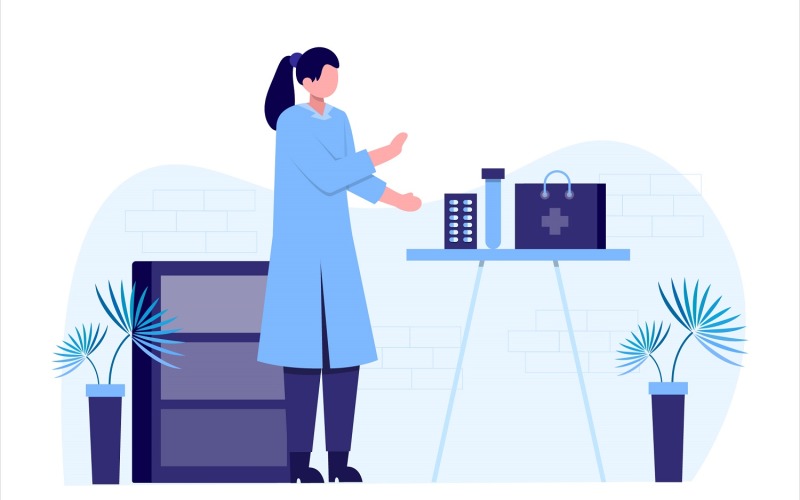 Download Vector "Pharmacy Concept Flat Illustration - Vector Image" / Pharmacy Concept Flat Illustration - Vector Image - Vector на тему графика illustration,vector,flat,graphic,design,pharmacy,medicine,pharmacist,laboratory,medical,research,drug,doctor,hospital,clinic