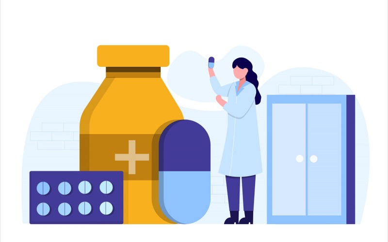 Download Vector "Pharmacy Drugs Flat Illustration - Vector Image" / Pharmacy Drugs Flat Illustration - Vector Image - Vector на тему графика illustration,vector,flat,graphic,design,pharmacy,medicine,pharmacist,laboratory,medical,research,drug,doctor,hospital,clinic