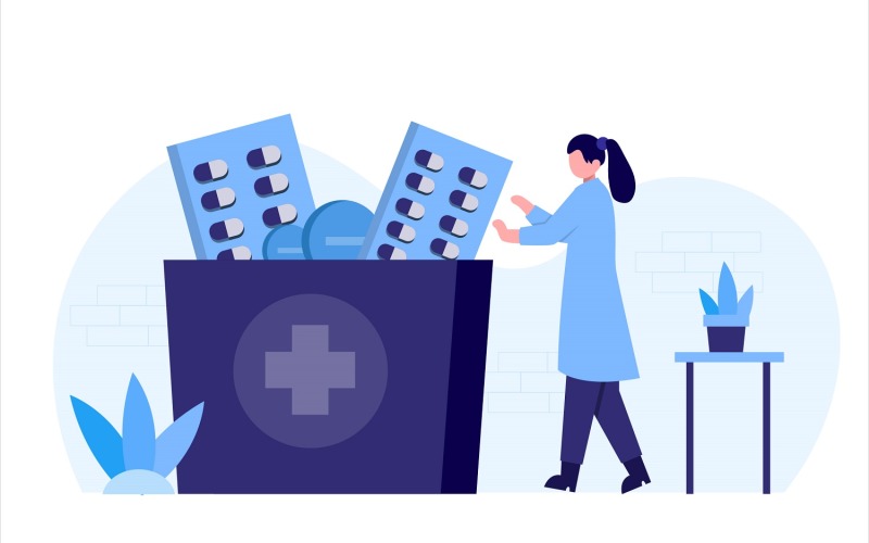 Download Vector "Pharmacy Health Flat Illustration - Vector Image" / Pharmacy Health Flat Illustration - Vector Image - Vector на тему графика illustration,vector,flat,graphic,design,pharmacy,medicine,pharmacist,laboratory,medical,research,drug,doctor,hospital,clinic