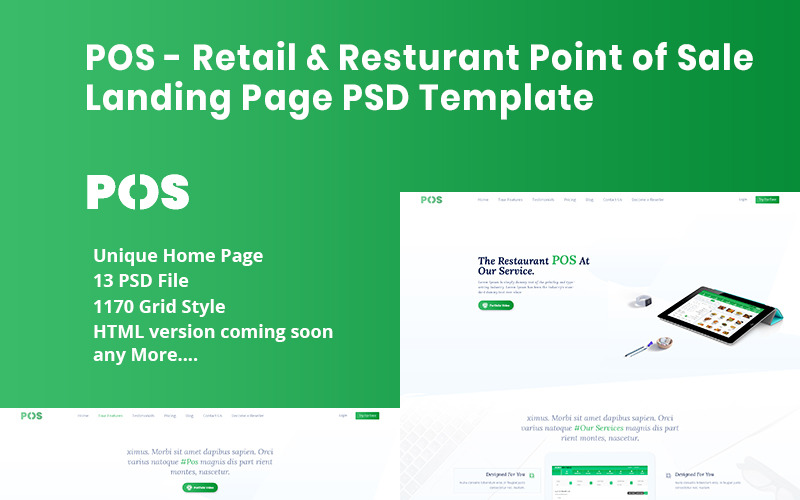 Download PSD шаблон "Retail &amp; Resturant Point of Sale Landing PSD PSD Template" / Retail &amp; Resturant Point of Sale Landing PSD PSD Template - PSD шаблон на тему графика pos,retail,crm,landing,page,dine,in,back,office,delivery,manager,dashbord,loyalty,pos,resturant,ponitofsale,point,sale