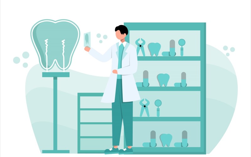 Płaskie Ilustracja Koncepcja Dentysta - Grafika wektorowa