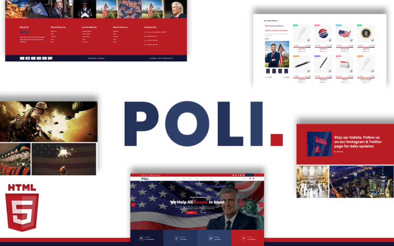 Szablon witryny internetowej HTML5 kampanii wyborczej i portalu darowizn Poli