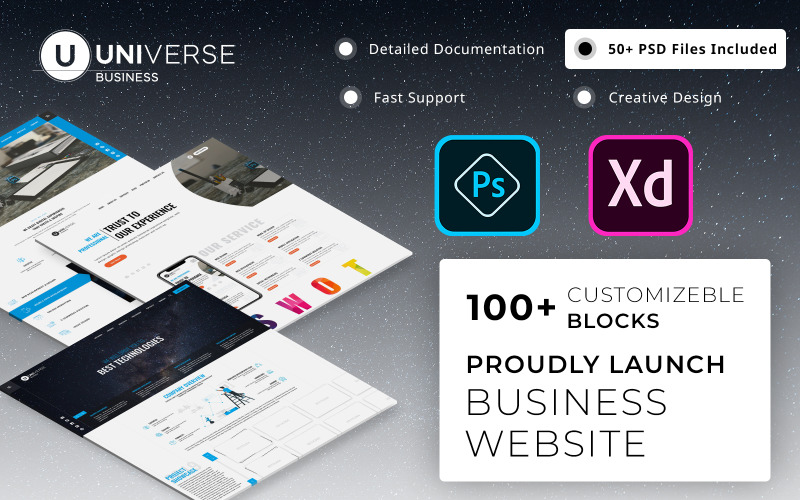 Download PSD шаблон "Universe | Multi-Purpose PSD Template" / Universe | Multi-Purpose PSD Template - Адаптивный PSD шаблон на тему недвижимость business,corporate,it,creative,agency,portfolio,showcase,blog,clean,modern,universe,multipurpose,professional,psd,template