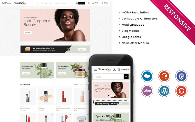 Beautary - Tema WooCommerce de la tienda de cosméticos para mujeres