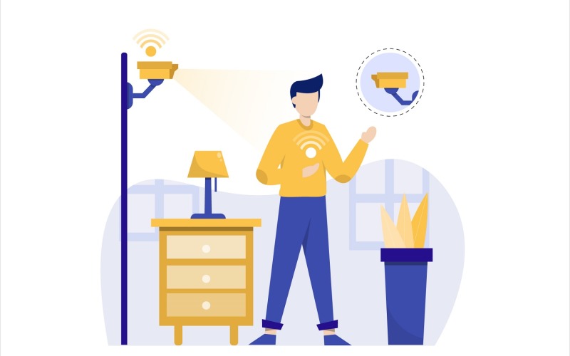 Download Vector "Home CCTV Flat Illustration - Vector Image" / Home CCTV Flat Illustration - Vector Image - Vector на тему графика illustration,vector,flat,smart,home,technology,control,app,house,remote,wireless,internet,security,automation,network