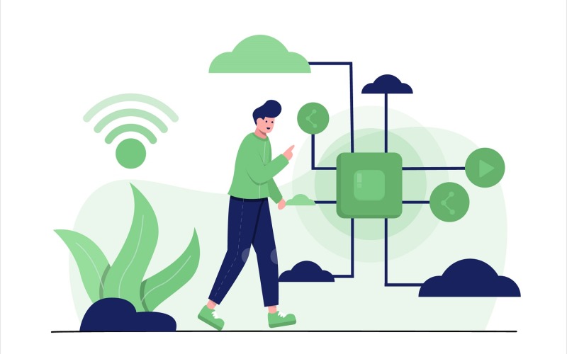 IoT Nesnelerin İnterneti Kavramı Düz İllüstrasyon - Vektör Görüntü