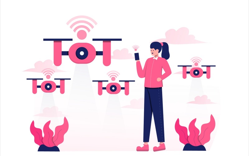 Download Vector "IoT Internet of Things Flat Illustration - Vector Image" / IoT Internet of Things Flat Illustration - Vector Image - Vector на тему графика illustration,vector,flat,iot,internet,things,network,technology,connection,concept,wireless,smart,mobile,wifi