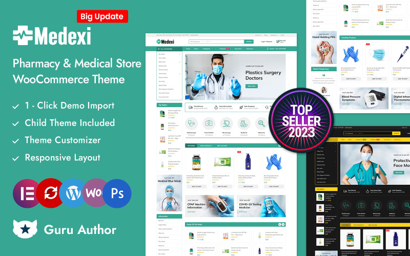 Medexi - Tema responsivo para WooCommerce de Elementor para productos médicos, farmacias y droguerías