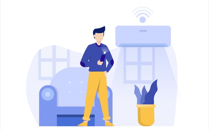 Download Vector "Smart Home Flat Illustration - Vector Image" / Smart Home Flat Illustration - Vector Image - Vector на тему графика illustration,vector,flat,smart,home,technology,control,app,house,remote,wireless,internet,security,automation,network