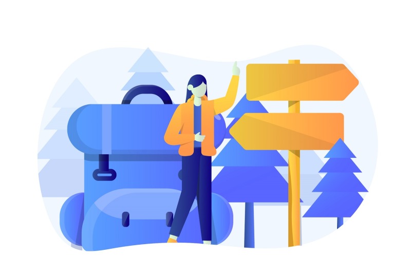 Download Vector "Backpacker Flat Illustration - Vector Image" / Backpacker Flat Illustration - Vector Image - Vector на тему графика illustration,vector,flat,backpack,backpacker,travel,camping,adventure,nature,forest,campfire,tent,vacation,hiking,outdoor