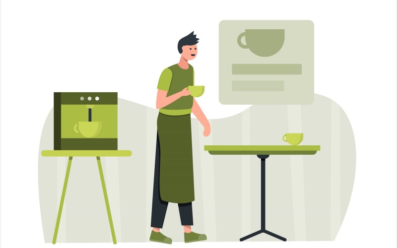 Download Vector "Barista Coffee Flat Illustration - Vector Image" / Barista Coffee Flat Illustration - Vector Image - Vector на тему графика illustration,vector,flat,coffee,shop,bean,barista,cafe,restaurant,drink,cup,beverage,caffeine,espresso,cappuccino