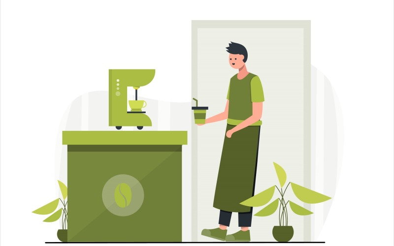 Download Vector "Barista Concept Flat Illustration - Vector Image" / Barista Concept Flat Illustration - Vector Image - Vector на тему графика illustration,vector,flat,coffee,shop,bean,barista,cafe,restaurant,drink,cup,beverage,caffeine,espresso,cappuccino