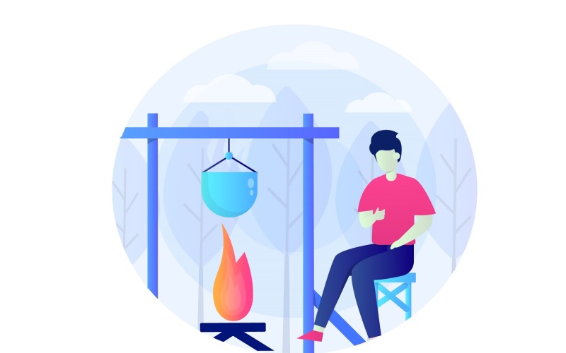 Download Vector "Campfire Flat Illustration - Vector Image" / Campfire Flat Illustration - Vector Image - Vector на тему графика illustration,vector,flat,backpack,backpacker,travel,camping,adventure,nature,forest,campfire,tent,vacation,hiking,outdoor