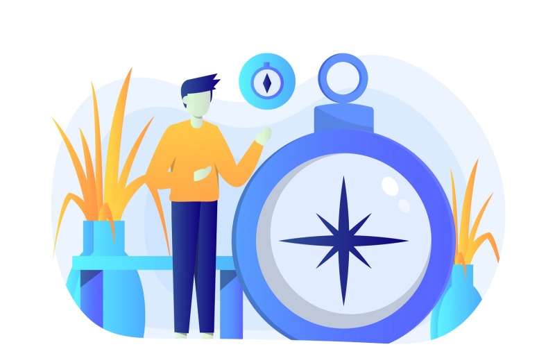 Download Vector "Compass Navigation Flat Illustration - Vector Image" / Compass Navigation Flat Illustration - Vector Image - Vector на тему графика illustration,vector,flat,backpack,backpacker,travel,camping,adventure,nature,forest,campfire,tent,vacation,hiking,outdoor