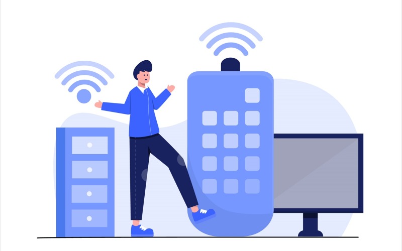 IoT Internet de las cosas Ilustración plana de control remoto - Imagen vectorial