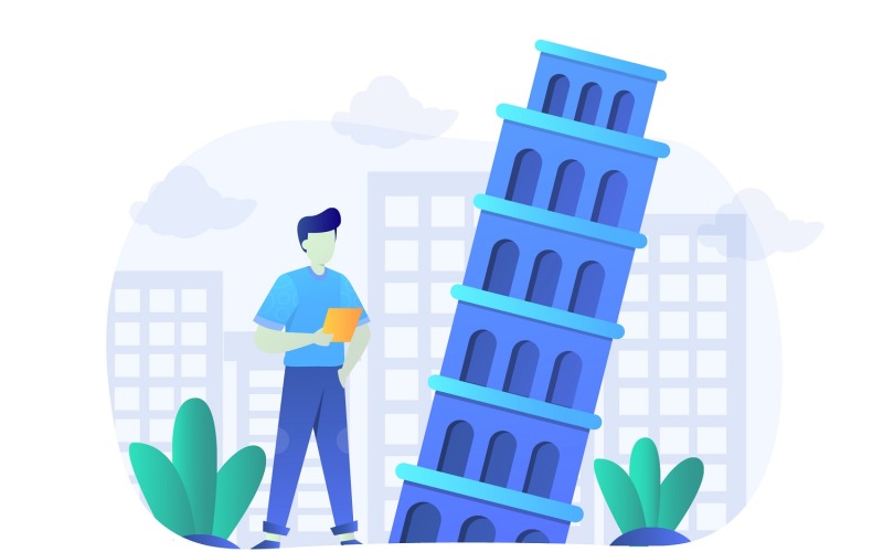 Download Vector "Leaning Tower of Pisa Flat Design - Vector Image" / Leaning Tower of Pisa Flat Design - Vector Image - Vector на тему графика illustration,vector,flat,landmark,eiffel,travel,tourism,architecture,tower,city,building,world,monument,famous,lansdcape
