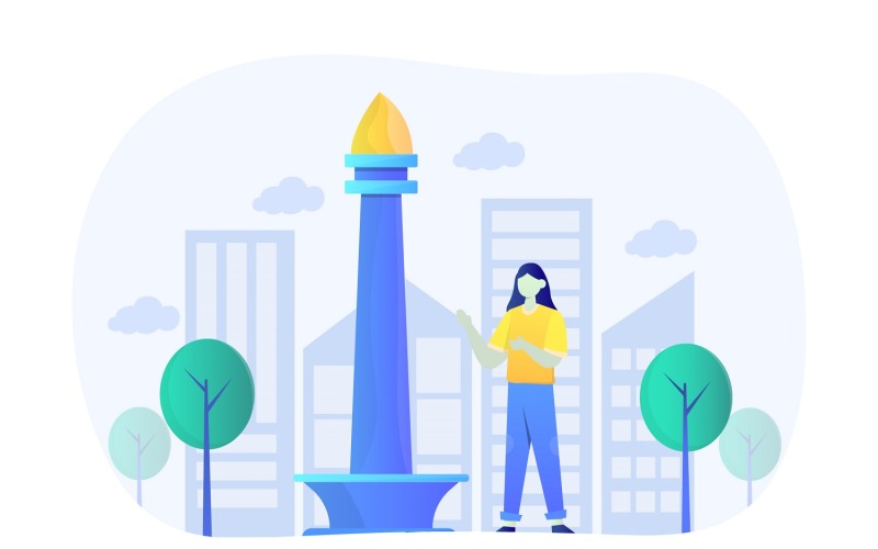 Download Vector "National Monument Indonesia Flat Design - Vector Image" / National Monument Indonesia Flat Design - Vector Image - Vector на тему графика illustration,vector,flat,landmark,eiffel,travel,tourism,architecture,tower,city,building,world,monument,famous,lansdcape