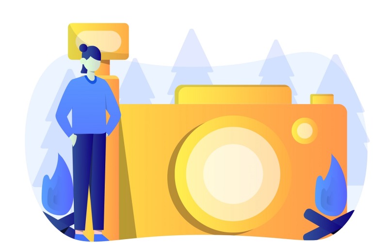 Download Vector "Photography Flat Illustration - Vector Image" / Photography Flat Illustration - Vector Image - Vector на тему графика illustration,vector,flat,backpack,backpacker,travel,camping,adventure,nature,forest,campfire,tent,vacation,hiking,outdoor