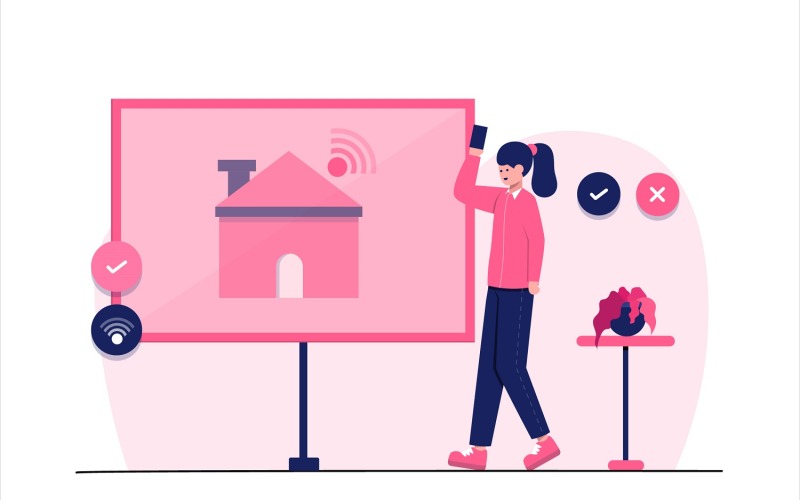 Illustrazione piana di tecnologia domestica intelligente di Internet delle cose di IoT - immagine di vettore