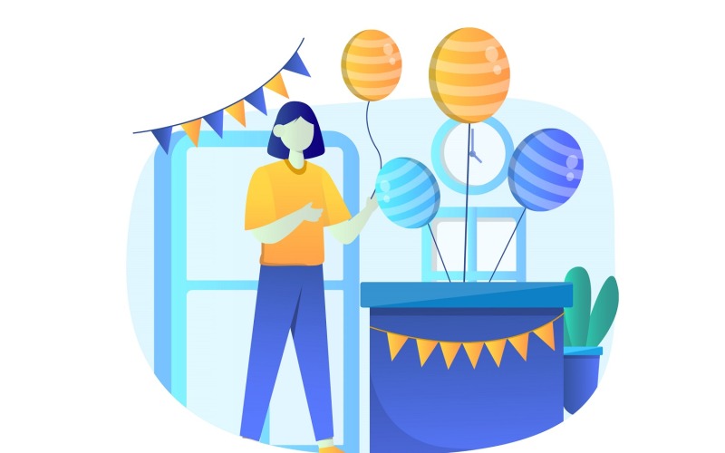 Compleanno Baloon Illustrazione Piatta - Immagine Vettoriale